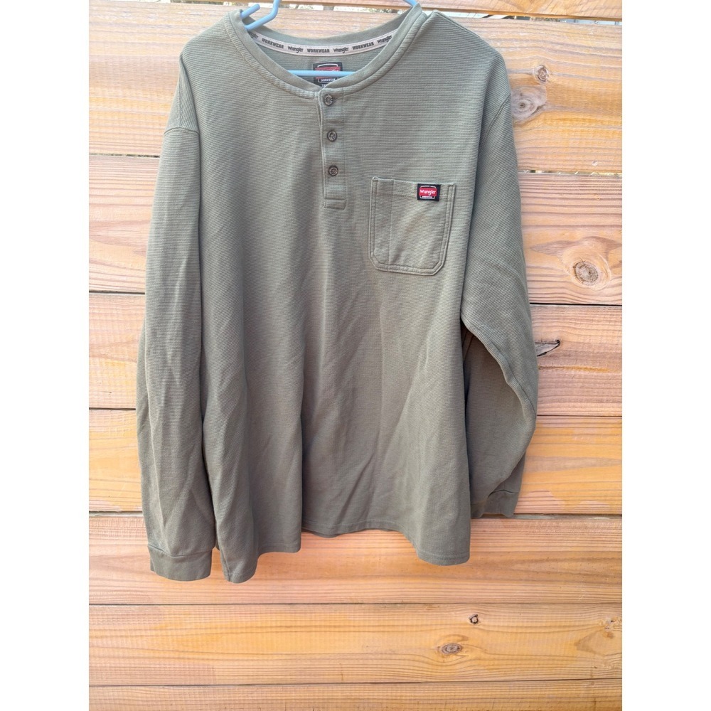 Wrangler Workwear Henley Shirt Olive Green Waffle Knit Long Sleeve Mens 3XL